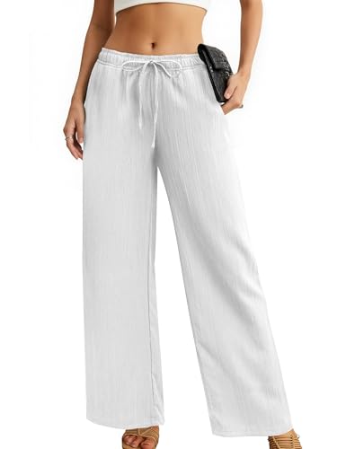 Womens Wide Leg Palazzo Pants Dressy Casual Lounge Pant Summer Travel Drawstring Elastic Waist Trouser with Pockets