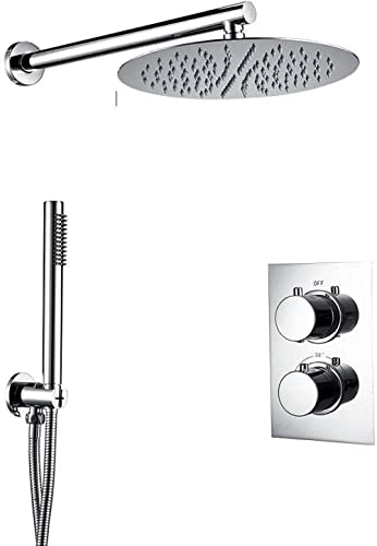 Système de douche thermostatique chrome avec tête pluie 12 pouces pour salle de bain