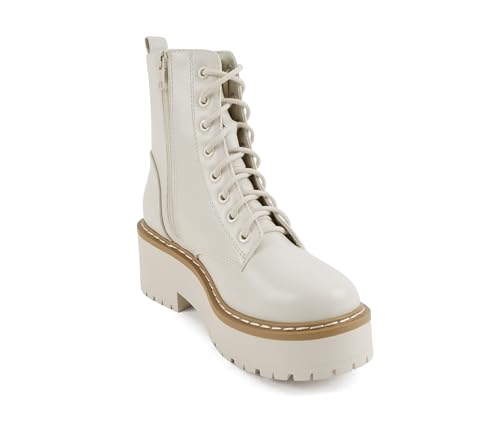 Image of Soda FLING Women Chunky Lug Sole Lace up Fashion Combat Ankle Boot w /Side Zipper