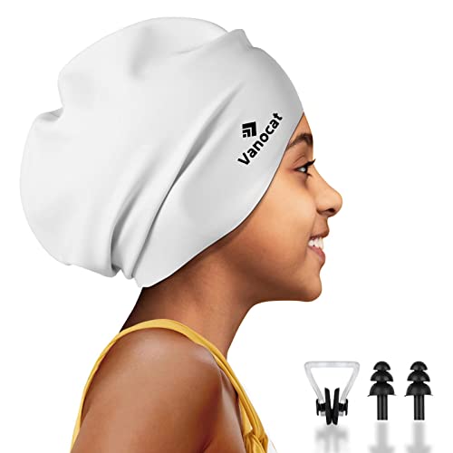 Vanocat Extra Large Kids Swimming Cap Long Hair, Waterproof Silicone Swimming Hat for Boys Girls Children Youth Teen, Swim Cap for Long Thick Curly Hair & Dreadlocks Braids Weaves Afro HairGray