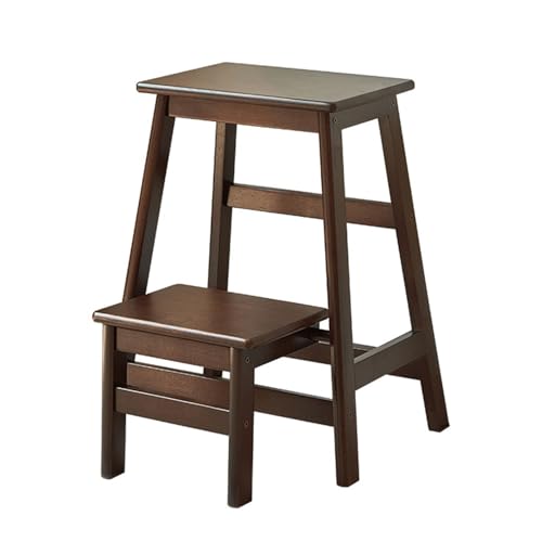 Taburete de madera de 2 niveles, diseño plegable que ahorra espacio para un alcance seguro en el hogar, cocina, biblioteca