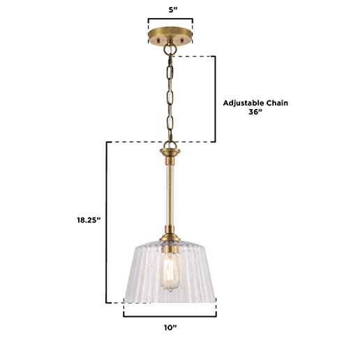 Image of Westinghouse 6130200 Aggie Transitional One Light Indoor Pendant, Brushed Brass Finish, Clear Ribbed Glass