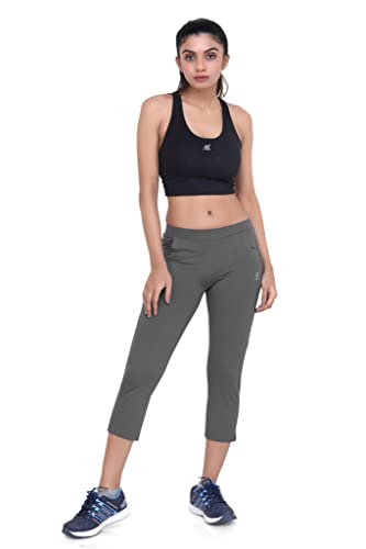 Image of Women Airforce Blue Regular Fit Streachable Capri for Gym, Yoga, Runing, Jogging Activewear Two Sided Pockets Capri (Size XL, 30-32)