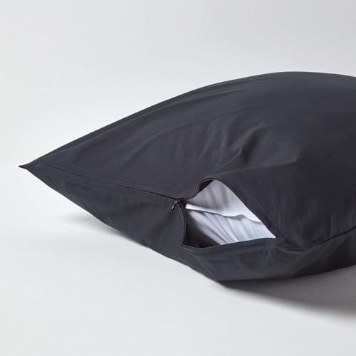 Homescapes 2er-Set Perkal Kissenbezug 40x40 cm schwarz, Kissenhülle mit Reißverschluss, 100% ägyptische Baumwolle, Fadendichte 200 – Ansicht 3