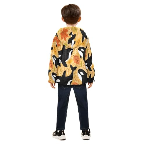 Whales and Leaves on Yellow Toddler Fleece Jacket Girl Boys Hooded Fleece Jacket Coat Warm Outwear Zip-up 3-10T4