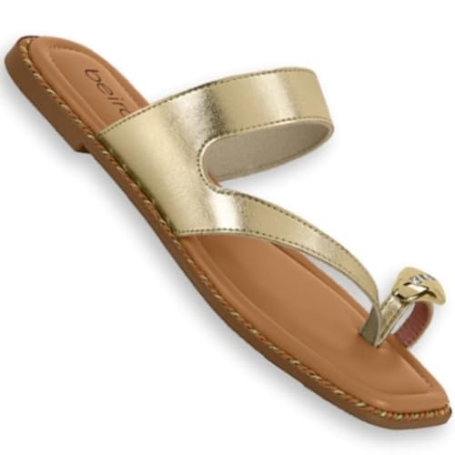 Sandália Rasteira Feminina Beira Rio – Dedo Dourada, Conforto, Leve e Uso Diário – Moderna e Estilosa (Dourado, BR, Adulto, Numérico, 37)