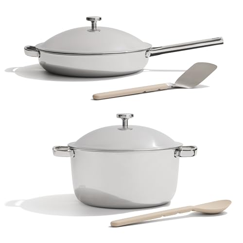 Image of Our Place Titanium Pro Cookware Duo – Always Pan & Perfect Pot with Nonstick No-Coating Technology | Tri-Ply Titanium & Stainless Steel | Safe for Oven, Induction & All Cooktops up to 1000°F | Chrome