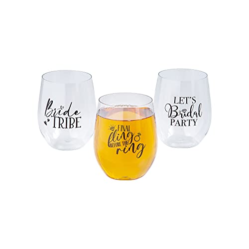 Fun Express Bachelorette Party Stemless Plastic Wine Glasses - 12