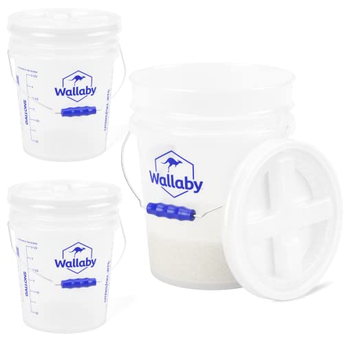 Wallaby 5-Gallon Bucket With Screw Top Lid - Durable Food-Grade Plastic Drum - Locklid Technology For Secure Seal & Ergonomic Grip Handle - Airtight Double Gasket - Easy Turn Design (Clear, 3-Pack) #TOP14