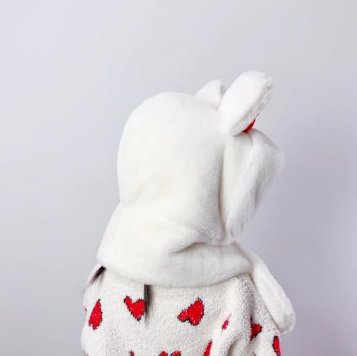 JZ 2 in 1 Kids Faux Fur Hooded Scarf Set Girls,Winter Bow Hat for Girl,Warm Plush Thermal Trapper Hat Earflaps3