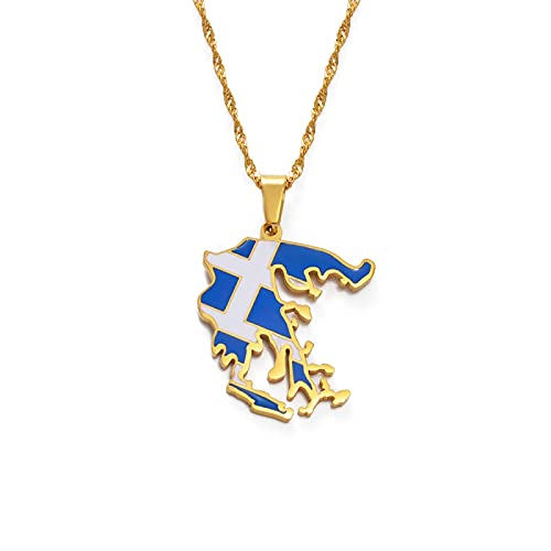 LIUZIXI Griechenland Karte Anhänger Halskette - Hip Hop Ethnische Griechische Landkarten Nationalflagge Anhänger - Für Frauen Männer Patriotischen Charme Schmuck Jubiläumsgeschenk,Gold Cover