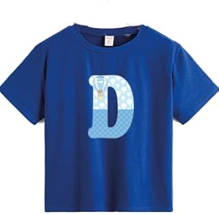 تيشرت قطن ازرق مزخرف بحروف (D) بتصميم زهور عتيقة للاولاد مقاس (3-6 سنوات)