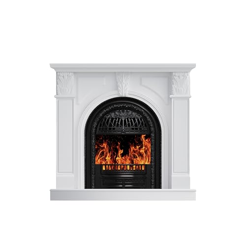 Image of BLANKSPACE 48'' Electric Fireplace with Mantel, Tv Stand with Fire Place Heater and Carved Square Column Design Design for Living Room, 48 Inch Brown Birdcage Fireplace, Black