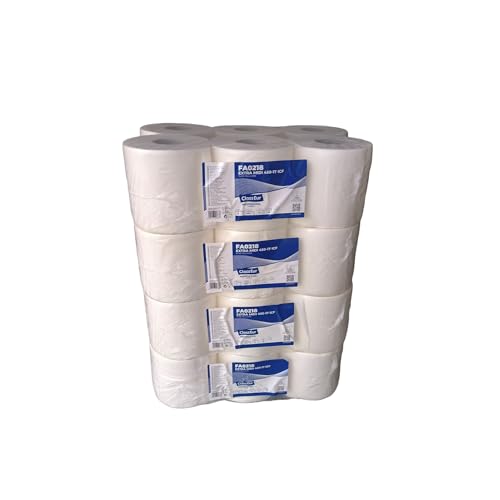 Lot de 24 rouleaux d'essuie-mains en papier blanc gauffré Ecolabel 450 feuilles par bobine à dévidage central essuie tout pure cellulose de qualité...