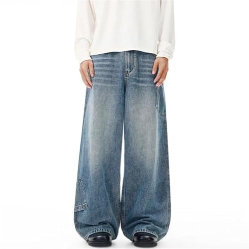 Men's Simple New Denim Pants, Solid Color Washed, Reverse Pocket Casual Straight Leg Loose Jeans2