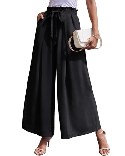 LOUSGUTA Wide Leg Pants for Women High Waisted Palazzo Pants Work Casual Flowy Tie Knot Trousers with Pockets