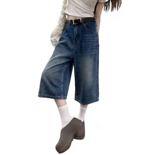 LRF Baggy Y2k Shorts Cozy Causal Fashion Jorts Pockets Oversized Trendy Cozy Shorts Vintage Denim Jorts (Medium,Deep Blue)