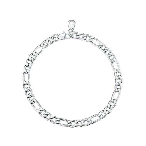 U7 Link Chain Bracelet for Men Stainless Steel, Cuban Link/Figaro Chain/Rope Chain/Heart Bracelets, 3mm/5mm/7mm/9mmm/12mm Width, Chain Wrist Bracelet