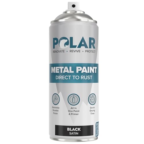 Polar Direct to Rust Metal Spray Paint - Durable All-in-One Paint & Primer - For Outdoor & Indoor - Corrosion Resistant, Tough Protection - Metal Primer - Satin Black - 400ml