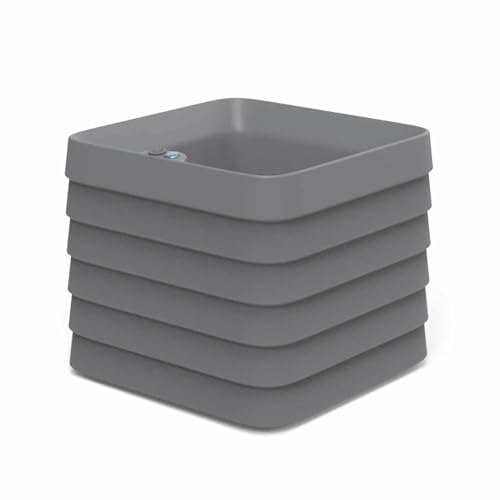 Crescent Garden TruDrop Self Watering Slat Square Box Planter - Indoor Outdoor Planter Box with Built-in Reservoir & Water Level Indicator, All Weather Flower Pot, 22'' (Slate Gray)
