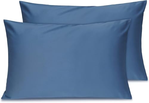 The Trendy House Toddler Travel Pillow Cases Set of 2, 600 Thread Count 100% Egyptian Cotton Pillow Covers with Flap Closure - (14x20, Med Blue, Flap Closure)