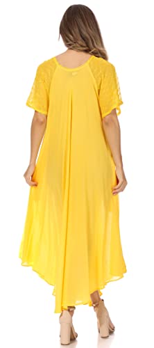 Image of Sakkas Egan Long Embroidered Caftan Dress /Cover Up with Embroidered Cap Sleeves
