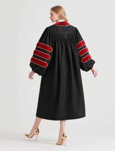 GradPlaza Unisex Deluxe Doctoral Gown Graduation Gown with Velvet and Gold Piping2