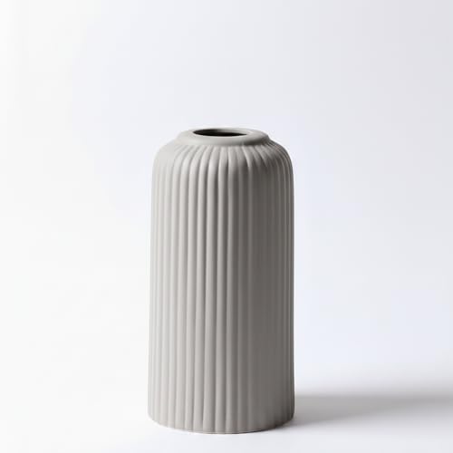 Image of KREATIVE ART'S Modern Ribbed Design Ceramic Flower Vase for Living Room, Flower Pots for Artificial Flower, Home Decoration Item, Home Decor, Vases for Living Room (Grey, Small)