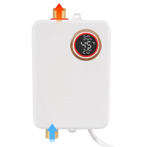 Calentador de agua eléctrico, 3500 W, 220 V, mini calentador de agua eléctrico con indicador de temperatura LED, calentador de agua caliente, calentamiento rápido para cocina, baño (blanco)
