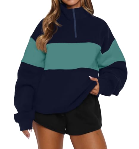 Image of BUBBLIC Long Sleeve Sweatshirt Women Trendy Half Zip Turtleneck Pullover
