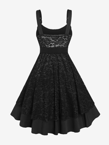 Image of Rosegal Women Plus Size Retro Lace Belt Party Cocktail Dress | 1950s Vintage Dress, Wedding Guest-Formal Bridesmaid Dress, Sleeveless Midi Dress, Retro Rockabilly Pinup Dress