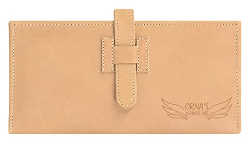ORNA'S LEATHER ART GOLDFINCH SAND WALLET: Women’s Tan Billfold, Stylish, Handcrafted, Real Cowhide, Spacious, 18 Card Holders, 6 Money Pockets, Strap