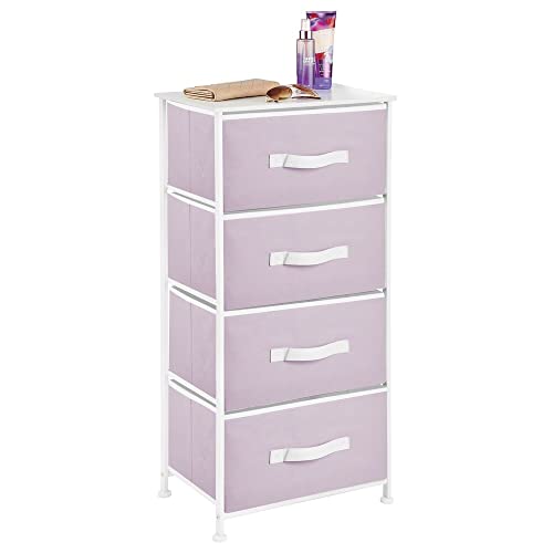 mDesign Tall Dresser Storage Tower Stand - Sturdy Steel Frame, Wood Top, 4 Drawer Easy Pull Fabric Bin - Organizer for Bedroom, Hallway, Entryway, Closet - Textured Print - Light Purple/White mDesign Tall Dresser Storage Tower Stand - Sturdy Steel Frame, Wood Top, 4 Drawer Easy Pull Fabric Bin - Organizer for Bedroom, Hallway, Entryway, Closet - Textured Print - Light Purple/White