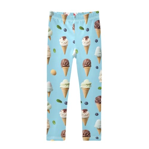 ALAZA Girls' Leggings Children's Yoga Pants Skinny Printed Dance Ice Cream Blueberry Comfortable 4T