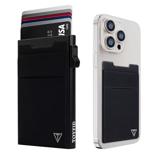 TOYFID Kreditkarteninhaber mit Münzfach, RFID-Schutz Pop-Up Wallet, Herren-Geldbörse, Mini-Geldbörse, Minimalist und Geldbörse auf der Rückseite des Handys