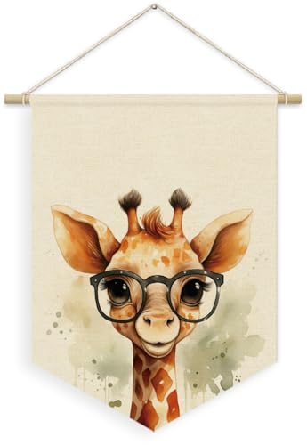 XYDEG Woodland Nursery Decor, Giraffe Animal Linen Canvas Banner, Giraffe Safari Nursery Wall Hanging Pennant Flag Banner for Kids Toddler Room Bedroom Playroom Decor, 15x11in