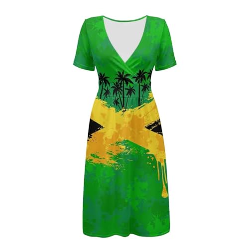 Image of Women's Summer Formal Dresses Short Sleeve Wrap V Neck Dresses Bridesmaid Wedding Guest Dress with Pockets