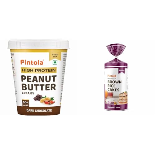Image of Pintola Combo - High Protein Dark Chocolate Peanut Butter Creamy 510g + Rice Cake Multigrain Salted 130g, 100% Roasted Peanuts butter Chocolate Flavour High Protein Nut Butter With Organic Rice Cakes