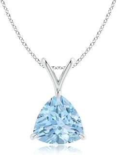 Angara Natural Aquamarine Solitaire Pendant Necklace for Women, Girls in 14K Solid Gold/Platinum | March Birthstone | Jewe...