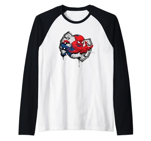 T-shirt Raglan Spider-Man au Logo Araignée Style Graffiti et Effet Thwipp