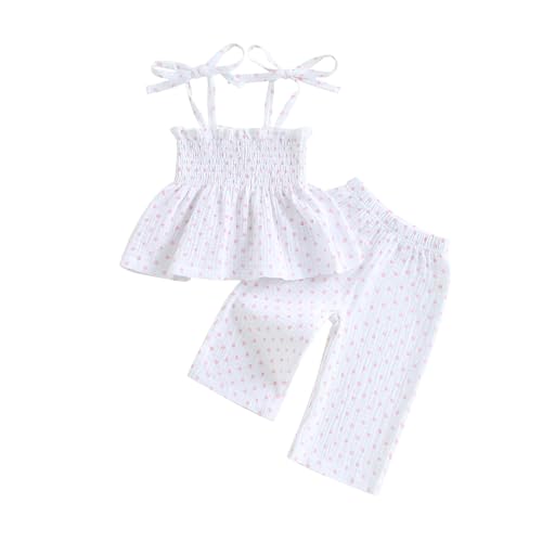 Image of Thorn Tree Toddler Girl Clothes Plaid Printed Sleeveless Pleated Camisole Linen Pants Set Baby Summer Outfits