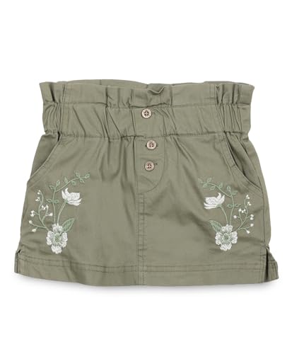 Image of Under Fourteen Only Girls Paper Bag Waist Band Embroider Skirt | Woven | Stylish, Trendy & Morden Look for Young Girls (, Olive)