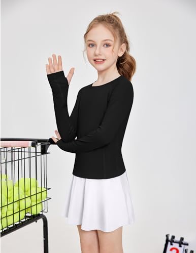 Zaclotre Girls Long Sleeve Shirts with Thumb Holes Quick Dry Workout Athletic Tops for Kids Sport Performance Clothes4