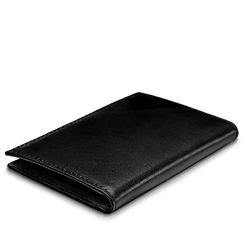 Image of Bosca Men's Leather Card Holder Wallet - Italian Full Grain Vegetable Tanned Credit Card Case - 6 Card Slots, 2 Receipt Wells - Classic Glossy Finish - Gift-Ready Packaging - Black