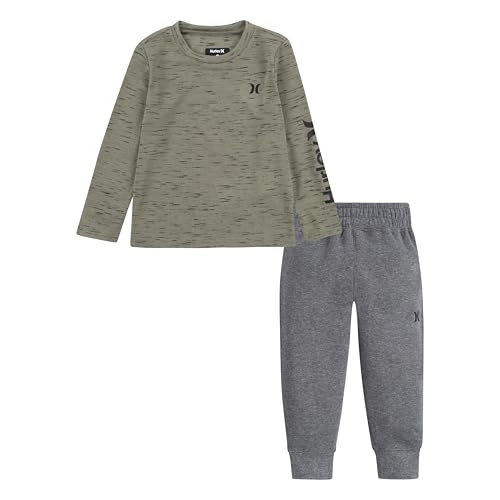 Image of Hurley boys Long Sleeve Soft Basic Cloud Slub T-shirt and Shorts 2-piece Outfit Set