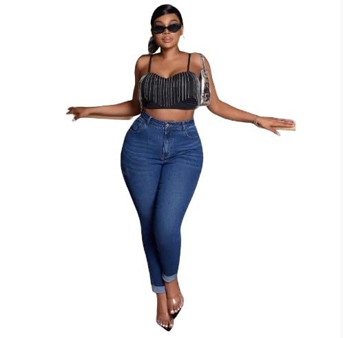 Plus-Size High Waist Stretch Denim Skinny Pants with Pockets - Comfortable Fit and Versatile Style3