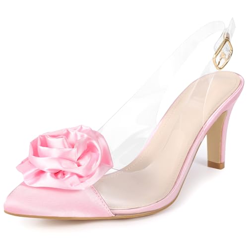 Allegra K Women's Clear Flower Stiletto Heel Sandals Pointed Toe Slingback Pumps