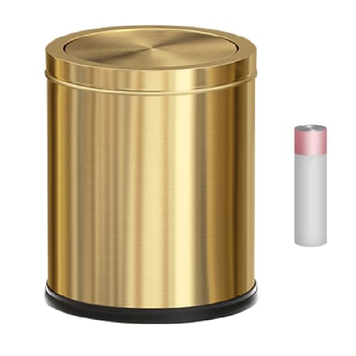 Image of 4 Gallon Gold Bathroom Trash Can with Lid, Metal Brushed Waste Basket, Modern Garbage Can for Bedroom Powder Room Hotel Living Room Office Home (Gold)