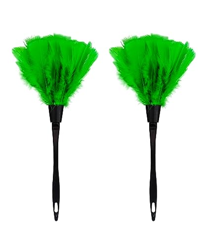 Image of Turkey Feather Dusters for Cleaning Home Blinds Kitchen car Office, Eco-Friendly Reusable (2 pcs Green)