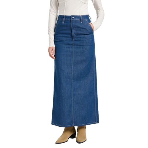 Jupe maxi Lee en jean long avec poche à rabat coloris bleu délavé 29W